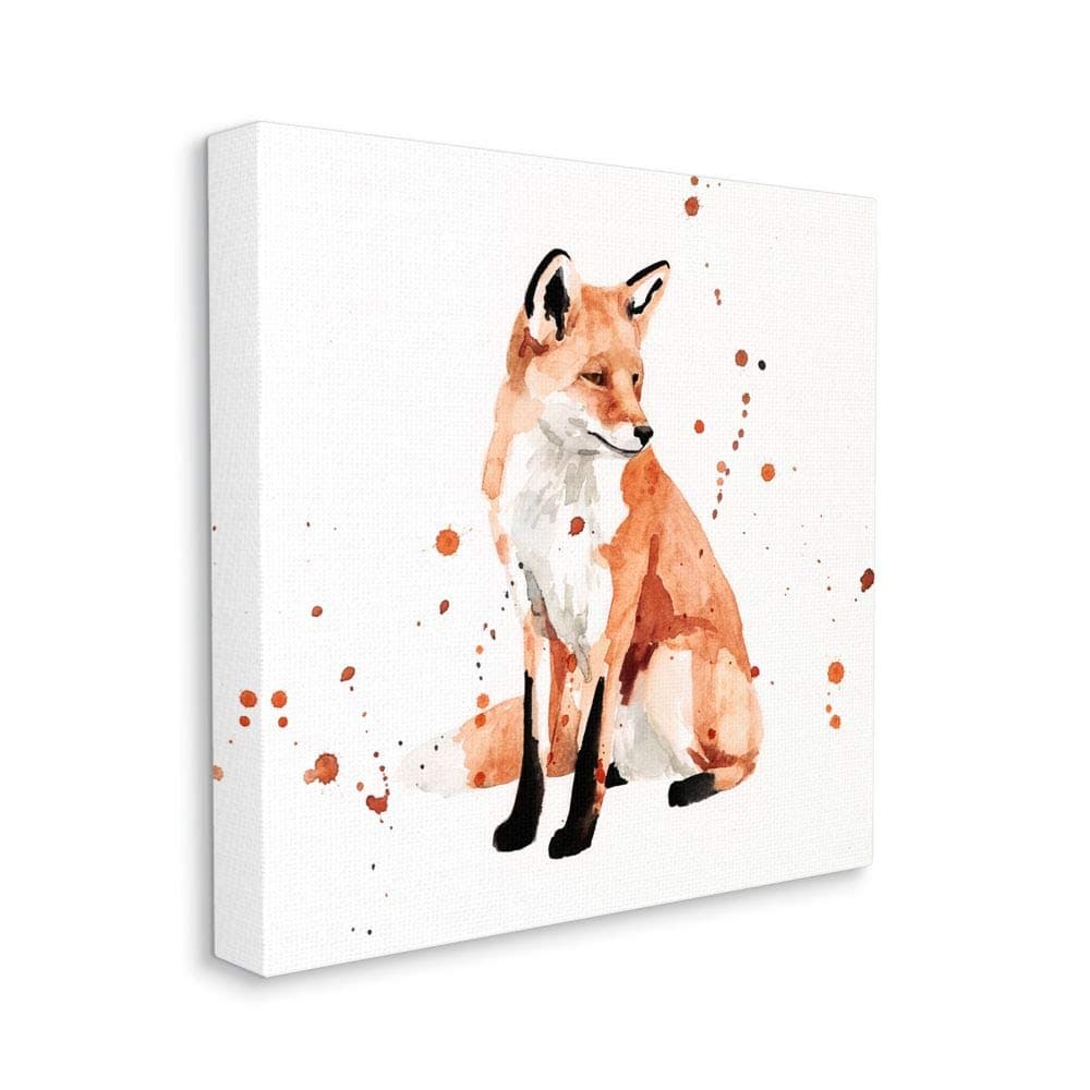 Stupell Industries Sitting Fox Watercolor Orange Animal Painting Design by Victoria Borges Wall Art 17x17 Canvas