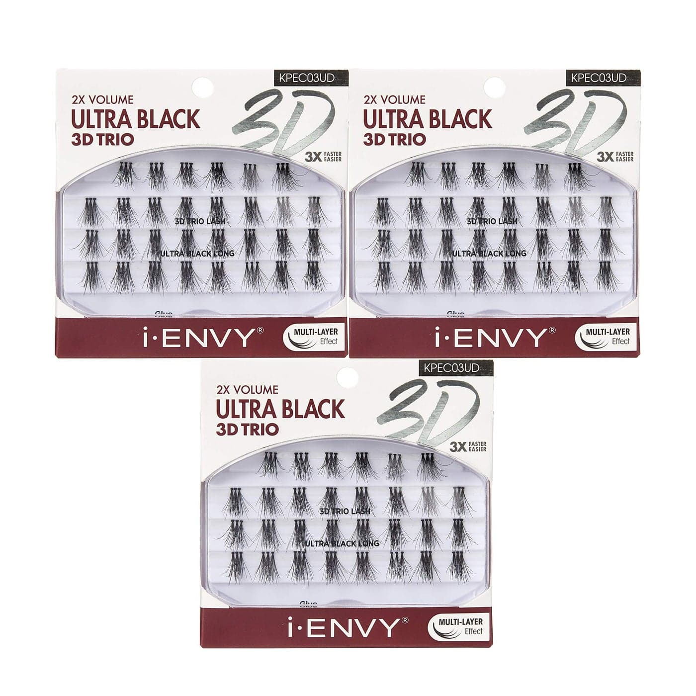 iENVY 3D Trio Ultra Black Long Lashes 3 PACK