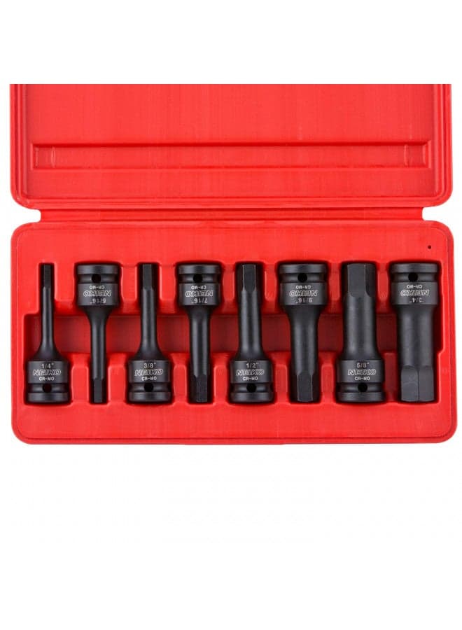 NEIKO 01137B 1/2-Inch-Drive Allen Socket Set, 3-Inch Length, 1/2-Inch Impact Hex-Bit Socket Set, SAE Hex Driver 1/4" to 3/4", CrMo Steel, Impact-Grade, 8-Piece Set