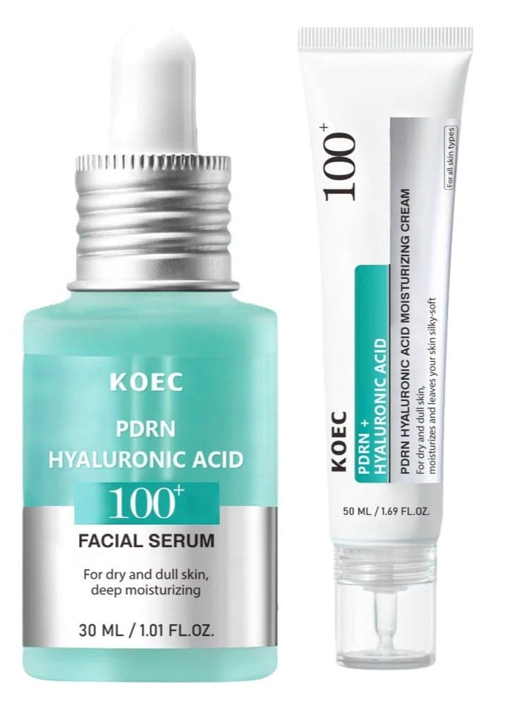 PDRN Serum Korean + PDRN Cream, Hyaluronic Acid Serum for Face Smoothing & Soothing, Korean Moisturiser for Dry Skin & Dull Skin, Moisture Plumping Effect, Glass Skin Duo