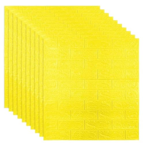 TEKCOOL Self-Adhesive Waterproof PE Foam 3D Wall Panels Wallpaper Sticker for Bathroom, Living Room, and Home Decoration (70 x 77cm, Appx. 5.8Sq Feet)-1 Piece//Yellow.