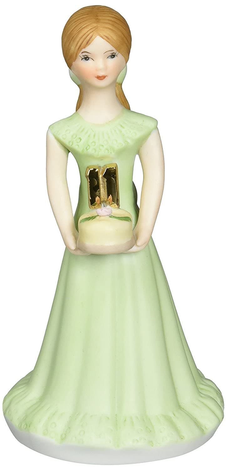 Enesco Growing Up Girls “Brunette Age 11” Porcelain Figurine, 5.5”, Golden,green