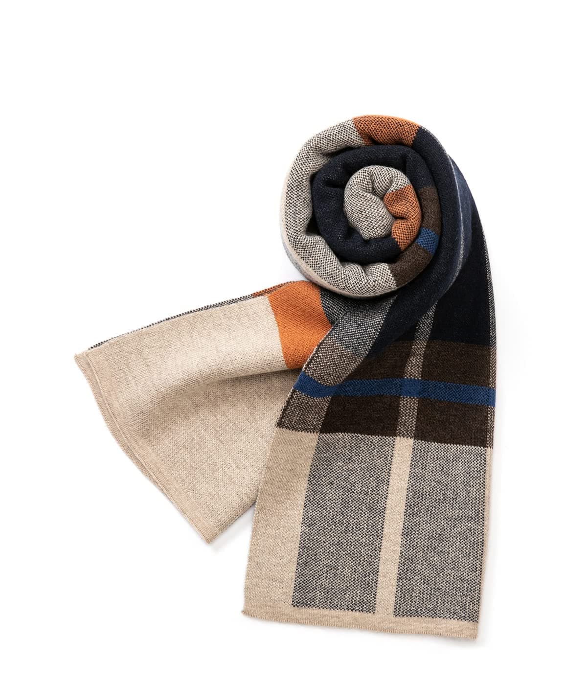 Villand Australian Merino Wool Tartan Knitted Scarf for Men Plaid Winter Warm Thick Soft Neckwear with Gift Box 12 W x 70 L Camel Orange Tartan