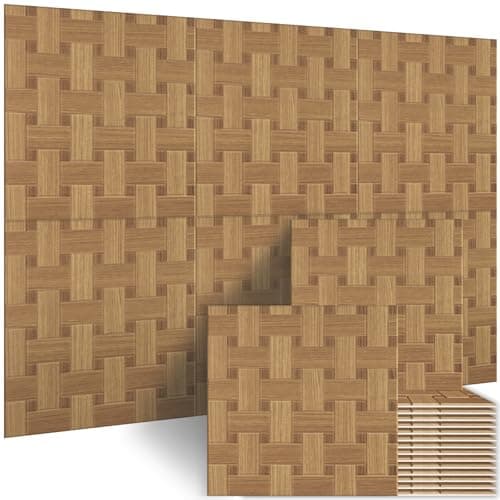 BUBOS 6 Pack Acoustic Wood Wall Panels, 23.6x23.6 Inch Sound Absorbing Panels with Full Adhesive Backing, Decorative Peel and Stick for Recording Studio & Home Office (Teakwood)