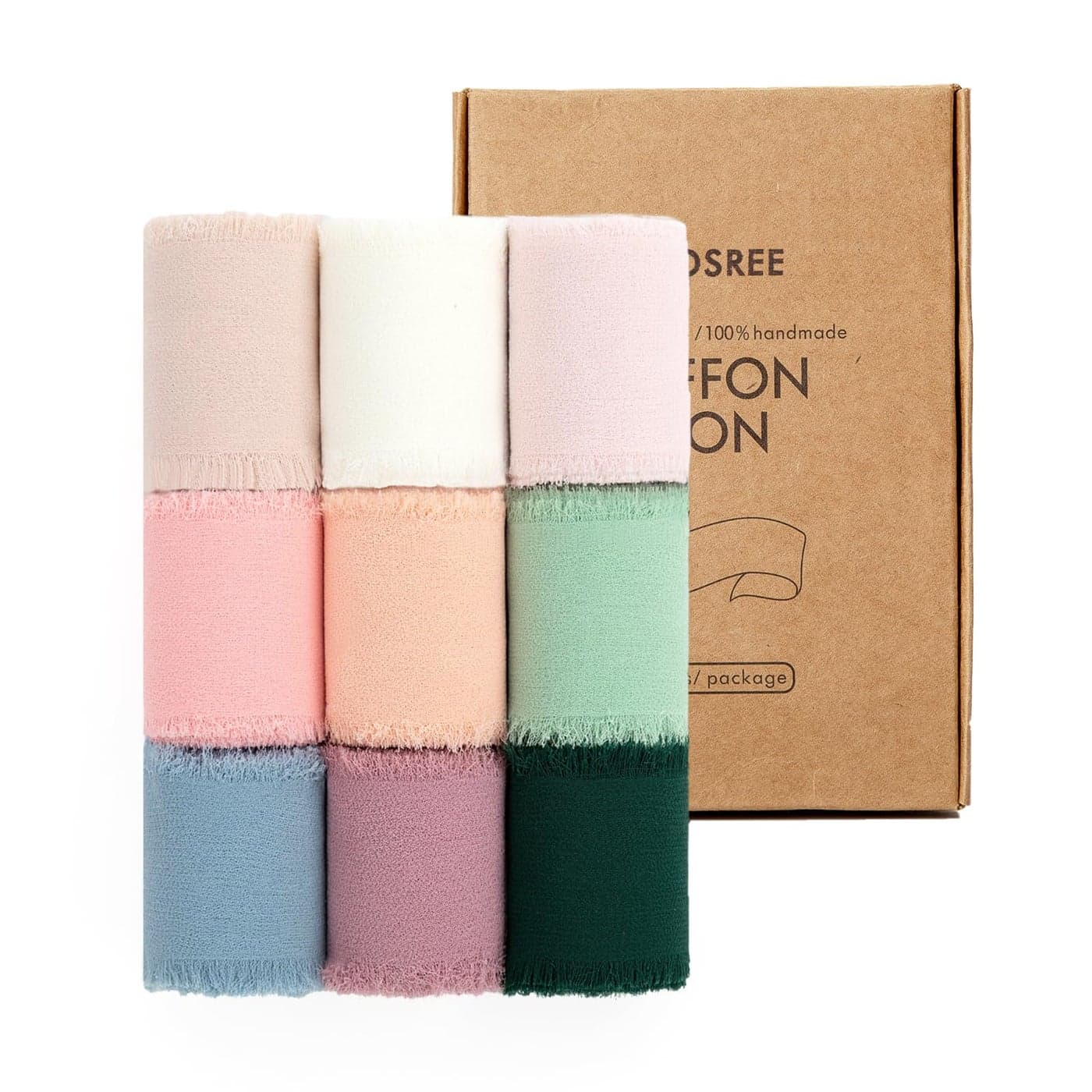 KEOSREE 9 Rolls Multicolour Handmade Chiffon Ribbon15 x 21Yd Frayed Fringe Silk Ribbons 9 Rolls 23Yd for Gifts Wrapping Wedding Invitations Bridal Bouquets Decorations
