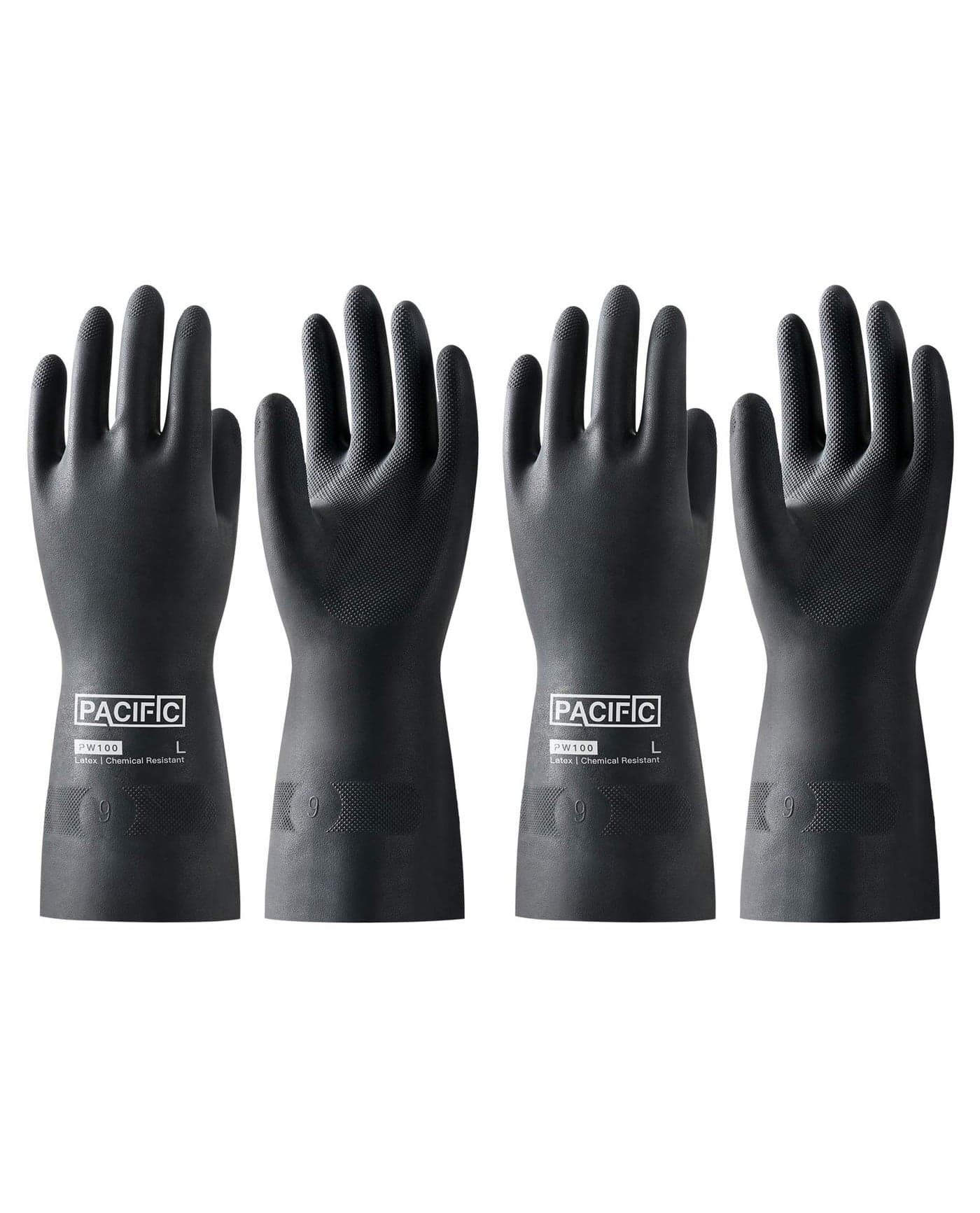 PACIFIC PPE 2 Pairs Chemical Resistant Gloves, Heavy Duty Industrial Rubber Gloves, Resist Acid, Alkali and Oil, 12.6", Large