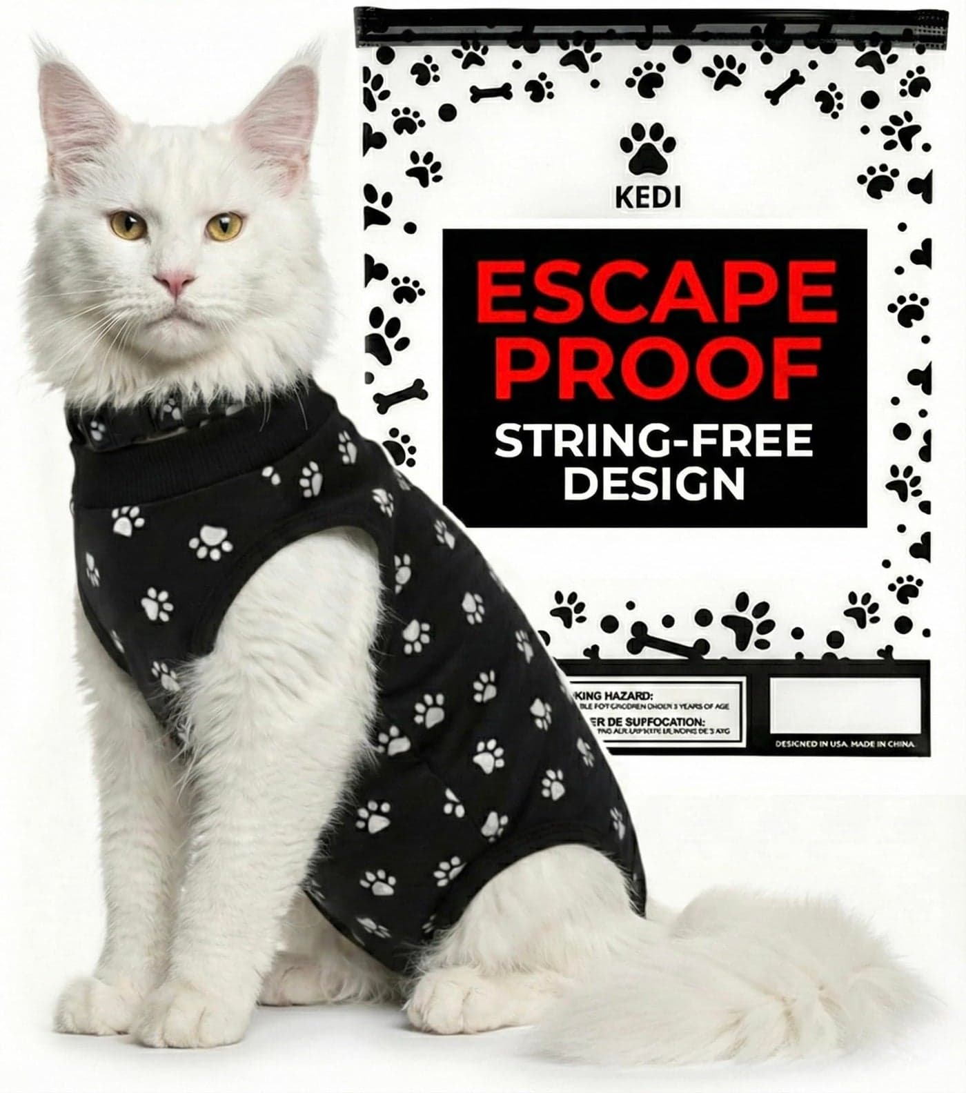 Cat Surgery Recovery Suit Female Cat Onesie for Cats After Surgery Spay Surgical Abdominal Wound Skin Diseases E-Collar Alternative Wear Kitten (Black, Large)