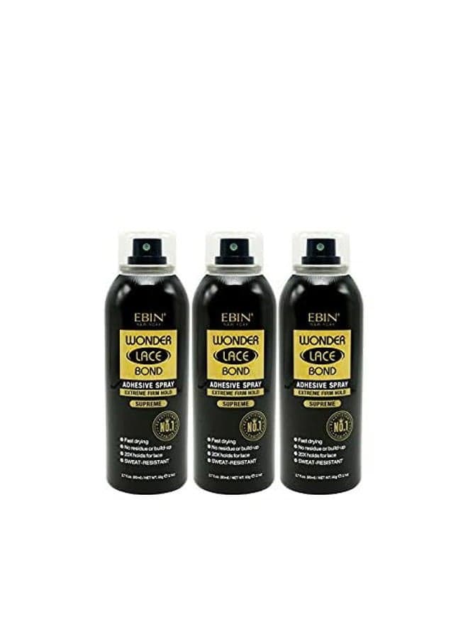 Wonder Lace Bond Adhesive Spray Supreme 3pack - Extreme Firm Hold 2.7oz/ 80ml | Active Use, Fast Drying, No Residue, No Build-up, Powerful Hold, All-Day Hold, Daily Wig Application