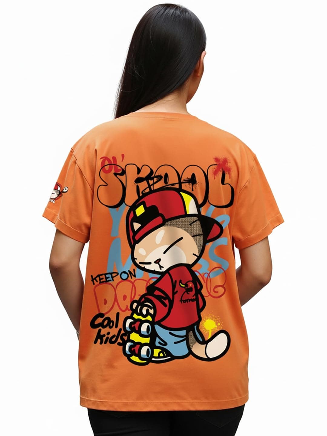 Bewakoof Women's Graphic Printed Boyfriend Fit Half Sleeve Round Neck Cotton T-Shirt_635956_Orange_3XL