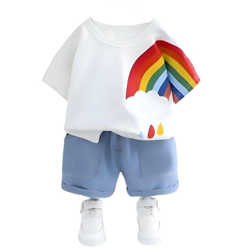 Googo Gaaga T-shirt and Short Set for Baby Boys & Baby Girls, Pure Cotton White Rainbow Printed Half Sleeves Clothing Set for Kids(4-5 Year)
