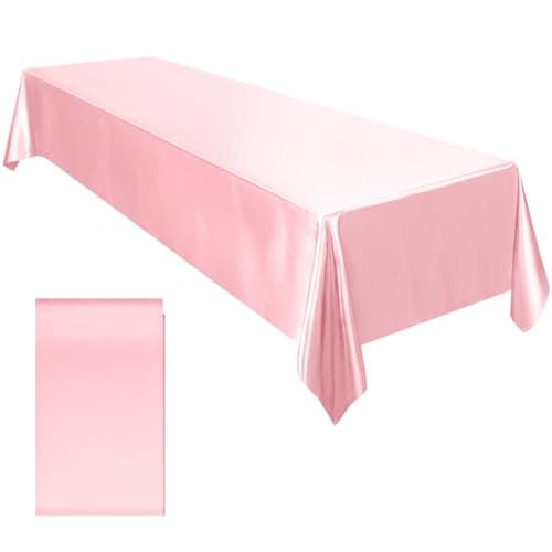 Ruisita Satin Party Tablecloth Table Cover 58 x 102 Inches Wedding Rectangle Bright Silk Tablecloth Table Cover Smooth Fabric Tablecloth Table Decor for Wedding Banquet Table Decoration Light Pink