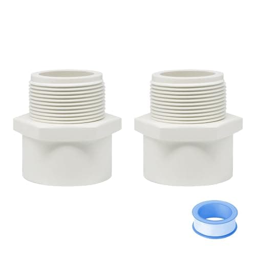 HayEastdor 2PCS 112 Inch Male Thread White PVC Fittings 2Way PVC Pipe Coupling Adapter Connectors with 15 Male Thread Schedule 40 HE054112