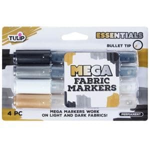 TULIP Mega Fabric Markers 4 Pack Essentails for Light and Dark Fabrics Bullet Tip