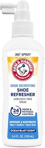 Arm & Hammer Shoe Refresher Spray, Odor Eliminator for Sneakers, 24 Odor & Wetness Control, Aerosol-Free Shoe Deodorizer Spray, Ocean Blast Scent, 3.4 oz