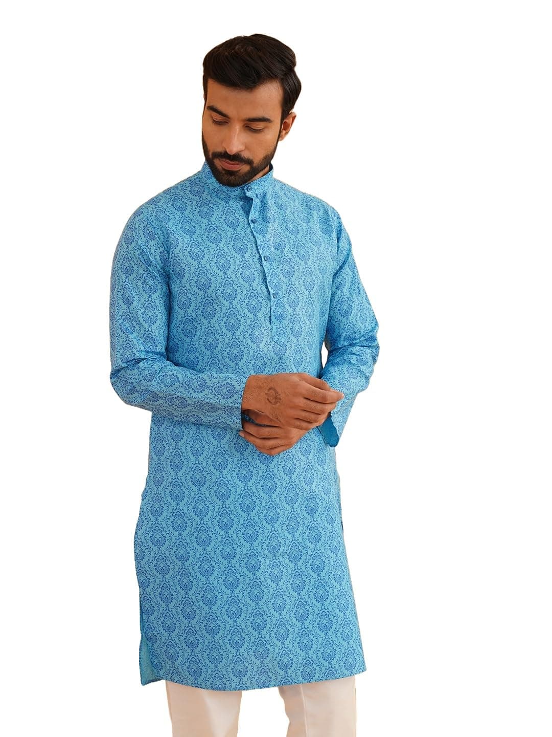 SOJANYA (Since 1958 Men's Cotton Blend Blue Printed Only Long Kurta Size:36