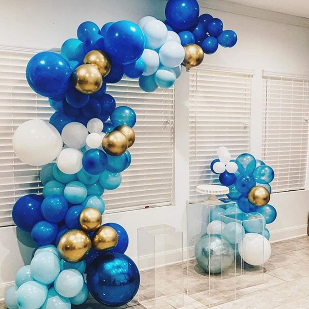 100Pcs Blue Gold White Balloon Garland Arch Kit100pcs Latex Balloons 16 Feets Arch Balloon Strip Tape for Baby Shower Birthday Wedding Party Backdrop