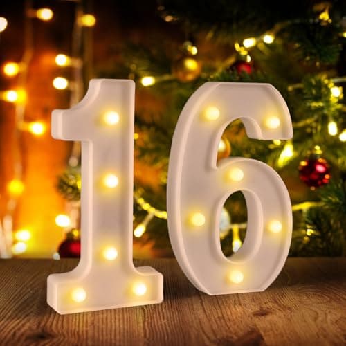 16th Birthday Decorations for Girls BoysSweet 16 Party Decorations for Centerpieces TableLight Up Numbers Sweet 16 Sign for Party Backdrop Wall Decor for 16th Wedding Anniversary Decoration