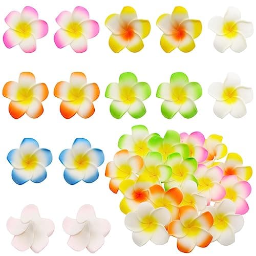 Ewanda store 100 Pcs Diameter 1.6 Inch Assorted Color Artificial Plumeria Rubra Hawaiian Foam Frangipani Flower Petals for Weddings Party Decoration