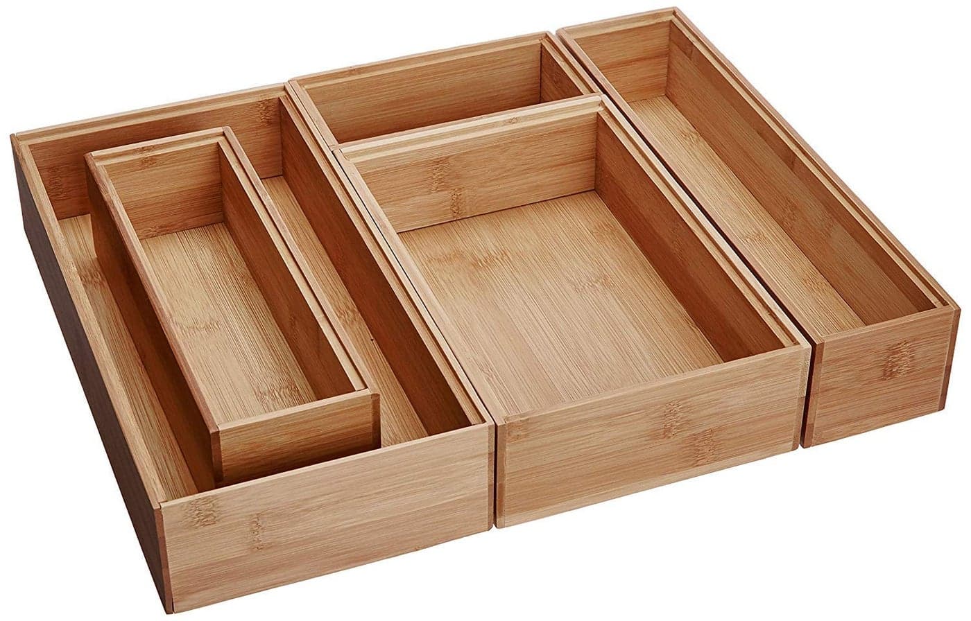 Lipper International 88005 Bamboo Wood Drawer Organizer Boxes Assorted Sizes 5Piece Set