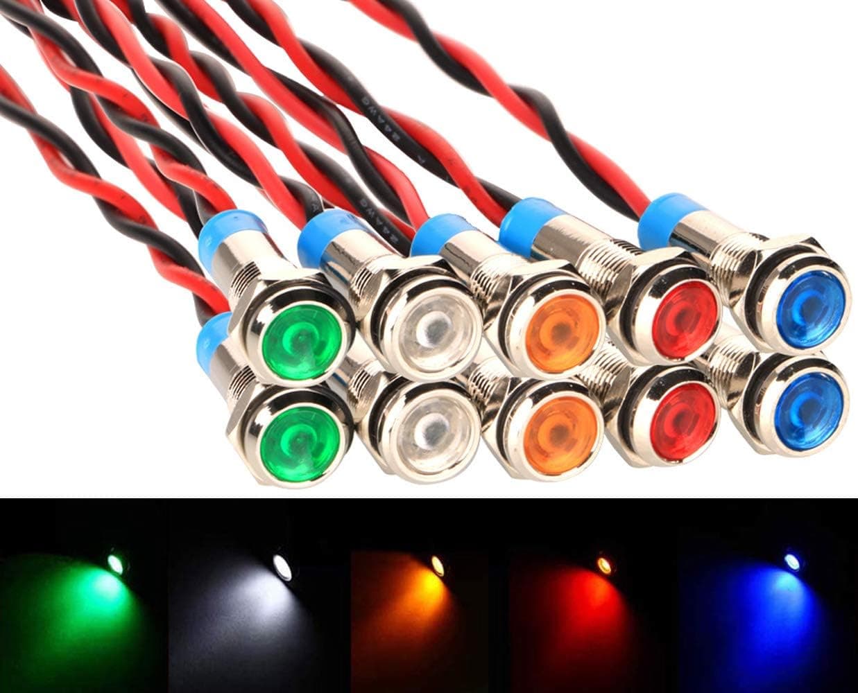 Gebildet 10 x AC/DC 12-24V 6 mm Metal LED Indicator Light Set