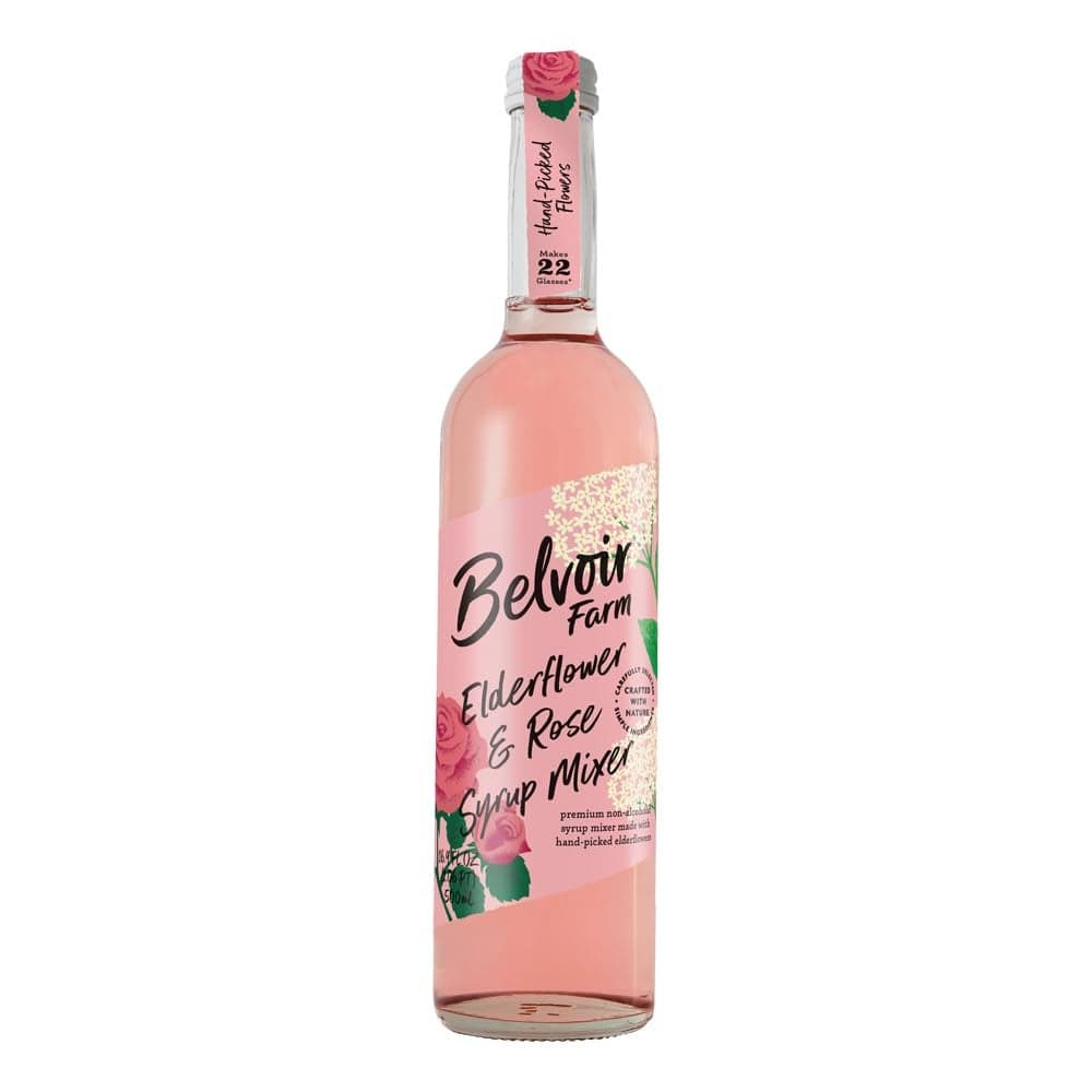 BELVOIR FRUIT FARMS Elderflower Rose Syrup Mixer 500ml Floral Drink Mix Made with Natural Elderflower and Rose Extracts Perfect for Cocktails and Refreshing Drinks