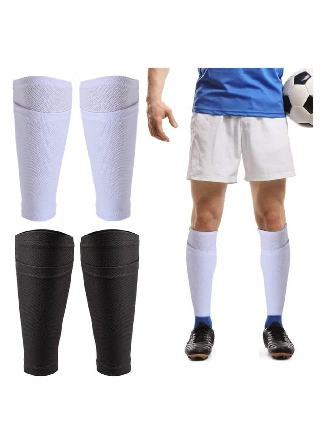2 Pairs Breathable Soccer Shin Guard Socks with Pocket - Perfect for Football, Running Cycling, Shin Pads Holder for Ultimate Comfort