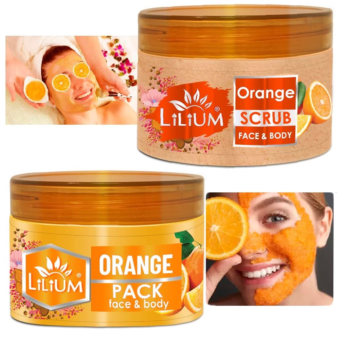 Lilium Orange Scrub Pack 250g Each Enriched With Orange Extract Active vitamins B3 C E Remove Oil Dirt Blackheads And Give Instant Radiance Cruelty Free Pack Of 2
