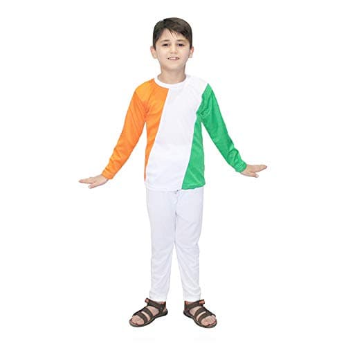 Kaku Fancy Dresses Tricolor Tracksuit | Tricolor Tshirt with Pant for Independence Day / Republic Day, 3-4 Years, For Boys Polyester