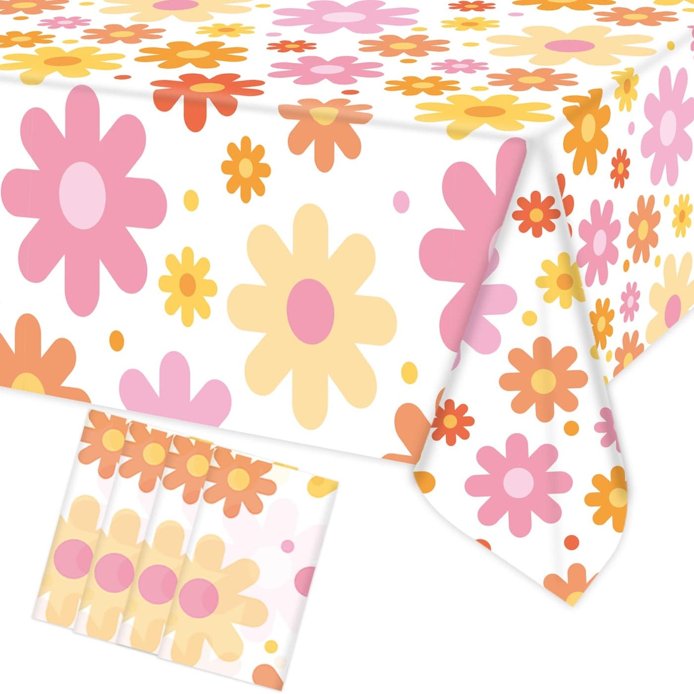 Augisteen Groovy Daisy Tablecloth Plastic Boho Flowers Table Covers Retro Hippies Flower Disposable Rectangle Tablecloths for 70s Boho Birthday Baby Shower Wedding Party 54 x 108 Inch 4 PCS