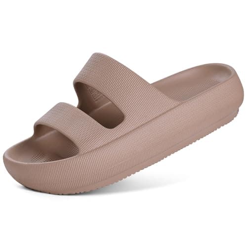 shevalues Orthopedic Slide Sandals for Women with Arch Support Pillow Soft Recovery Slip on Sandals Lightweight Summer Cloud Slippers for Plantar Fasciitis Brown 36