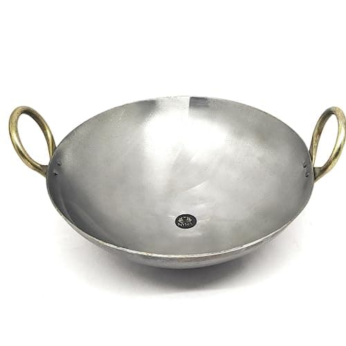 NYRA® Pure Original Loha Kadhai/Iron Traditional Deep Bottom Wok for Cooking Heavy Base Handmade Lokhand/Heavy Bottom/Lokhandi Kitchen with Golden Handle (Extra Large - 4 LTR)