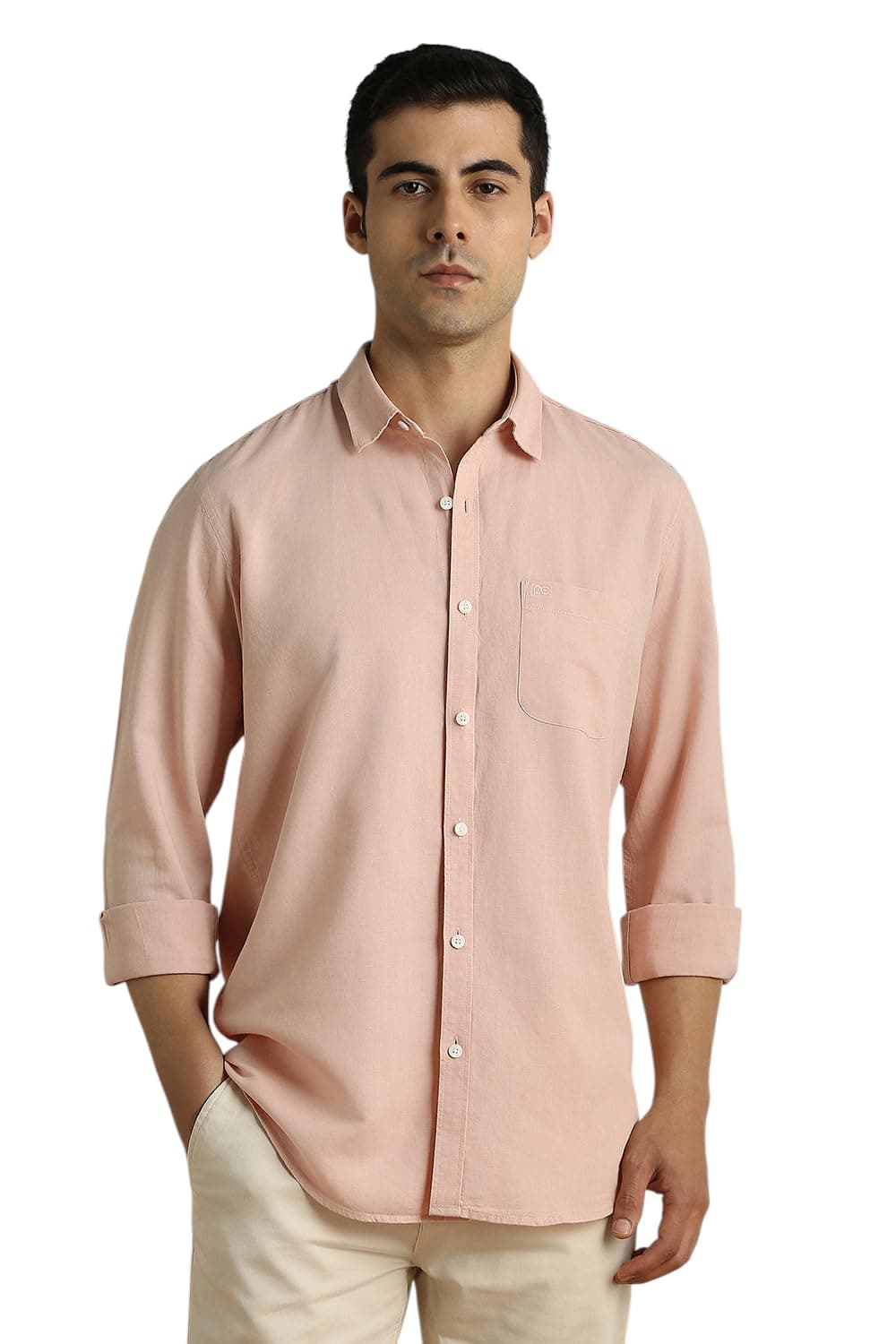 Peter England Men Peach Textured Full Sleeves Casual Shirt