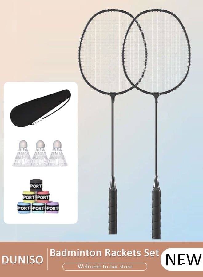 Badminton Rackets Set for 2 Players – Lightweight with 3 Shuttlecocks, 2 Grips & Bag