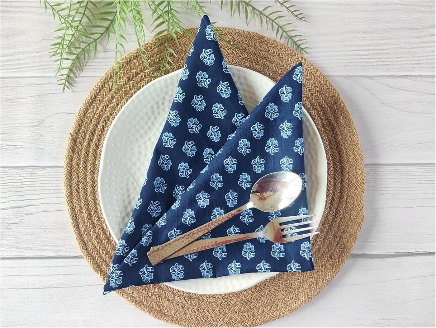 Soft Cotton Napkins 18x18 inches Washable Thin Cloth Dinner Napkins Set of 6 Everyday Use or Dinner Party and Events Indigo Blue Floral Lightweight Indian Block Print Soft Fabric by Craftbot
