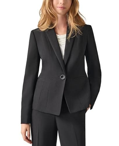 Kasper Women's Plus Size Stretch Crepe One Button Jacket, Black, 16W
