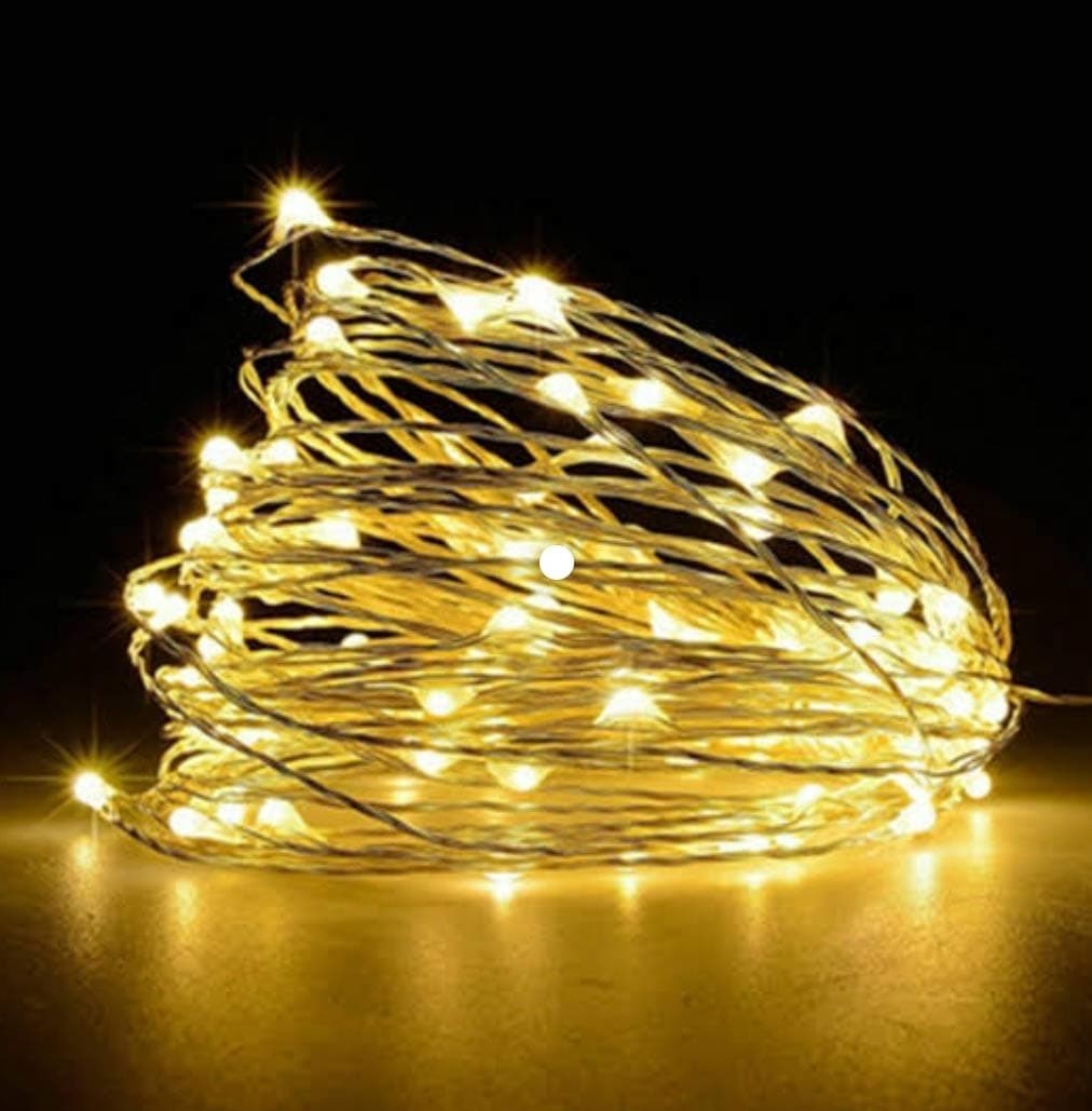 Tu Casa DW-440 USB LED Copper Fairy Lights | 10 Meters 100 LED Bulbs | Waterproof Decorative String Lights | Warm White Nickel Finish | Home Decor, Bedroom, Party, Festival Lighting