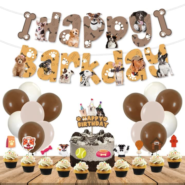 Festiko® 37 Pcs Happy Barkday Banner, Balloons, Cake & Cupcake Toppers For Dog's Birthday, Combo Decoration Supplies For Dogs Party, Dog Birthday Supplies, Pet Birthday Decoration
