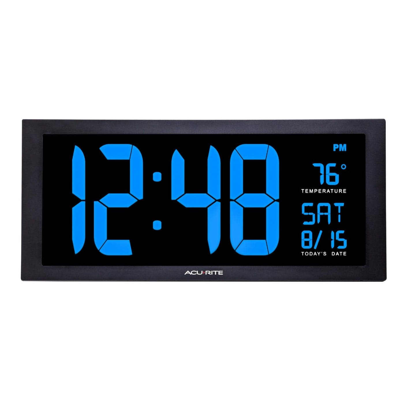 AcuRite 76100M Oversized LED Clock with Indoor Temperature Date and FoldOut Stand 18Inch Blue