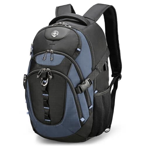 Swissdigital Design Laptop Backpack, Travel Backpack with USB Charging Port Fits 15.6 inches Computer, 31L College School Bookbag for Men,Haze Blue/Black | SD803-16