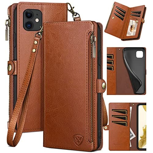 XcaseBar for iPhone 11 61 Wallet case with Zipper Credit Card HolderRFID Blocking Flip Folio Book PU Leather Phone case Shockproof Cover Women Men for Apple 11 case Light Brown