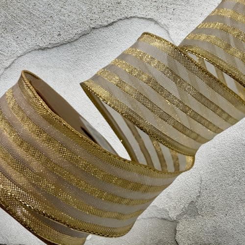 White and Gold Ribbon Gold Wired Ribbon Garland 10 Yards Tree 15 Wide Mesh Tree Organza Holiday Garland Wired