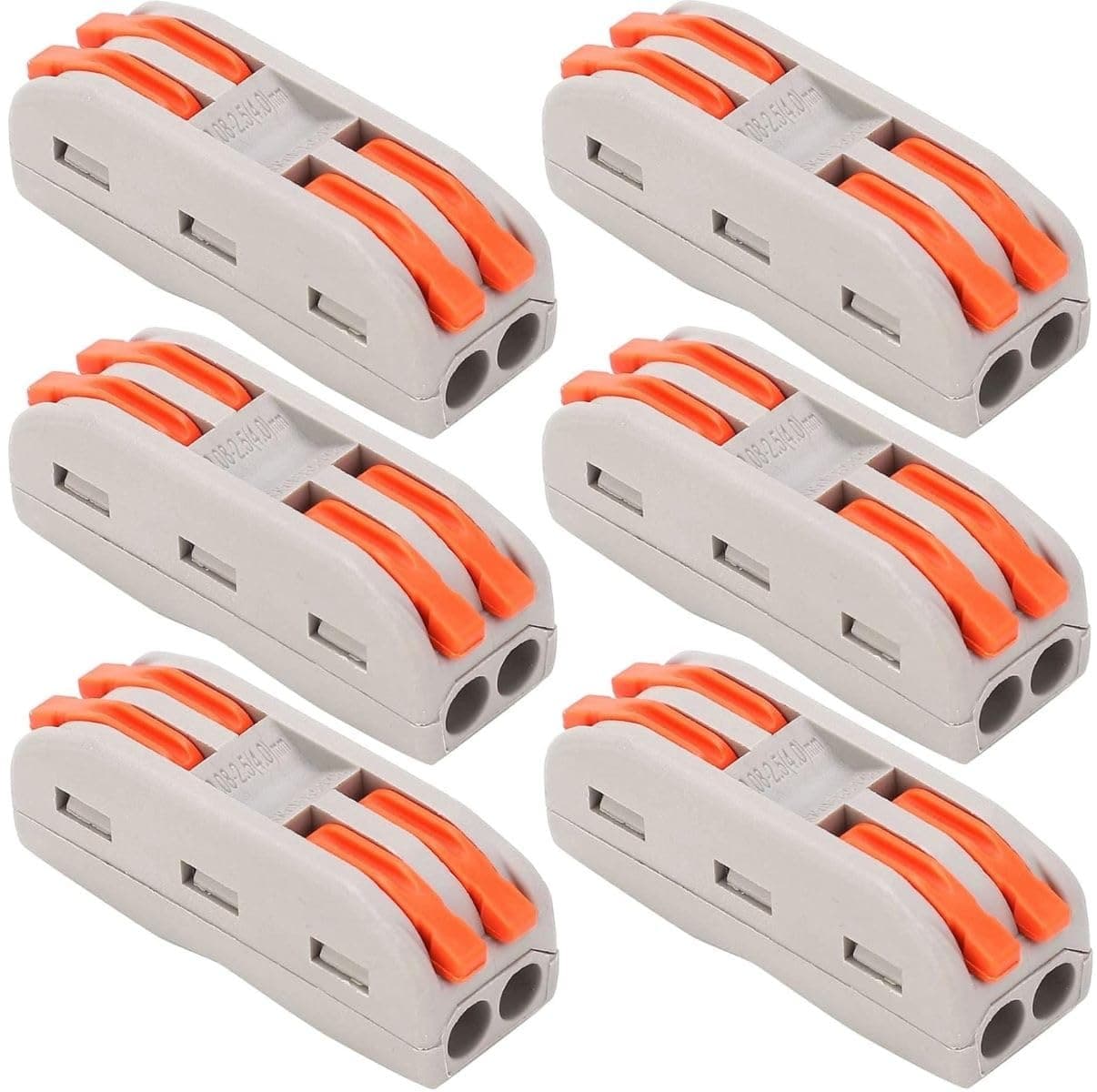 Sugalsu 6pcs Conductor Compact Connectors Lever Wire Nut Electrical Connectors with Fixed Base for 2 Circuit Inline Splices 2812 AWG JM22 2 In 2 Out