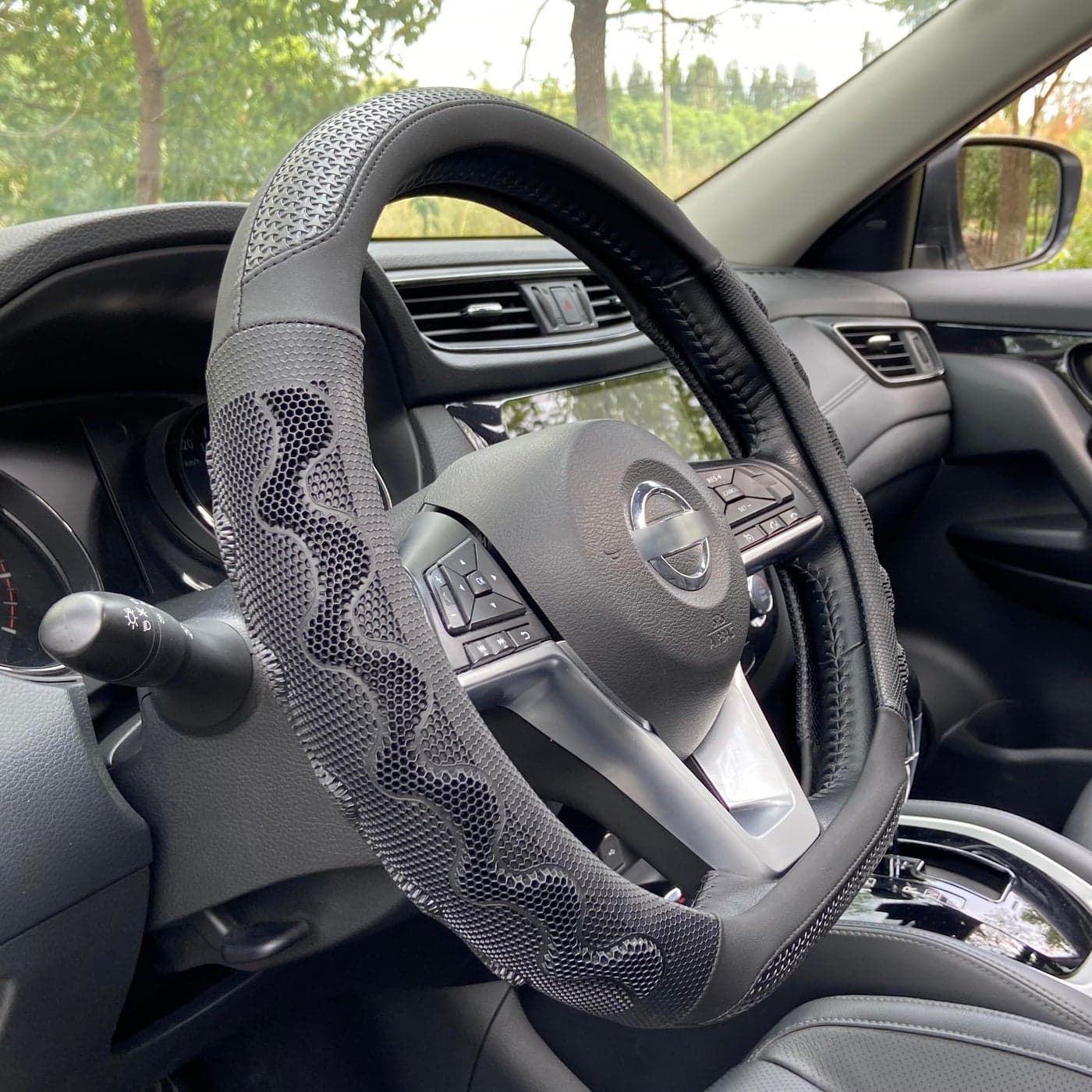 PINCTROT D Shaped 14 Inch Small Sized Steering Wheel Cover Great Grip with 3D Honeycomb AntiSlip Design Flat Bottom 14 Inch All Black