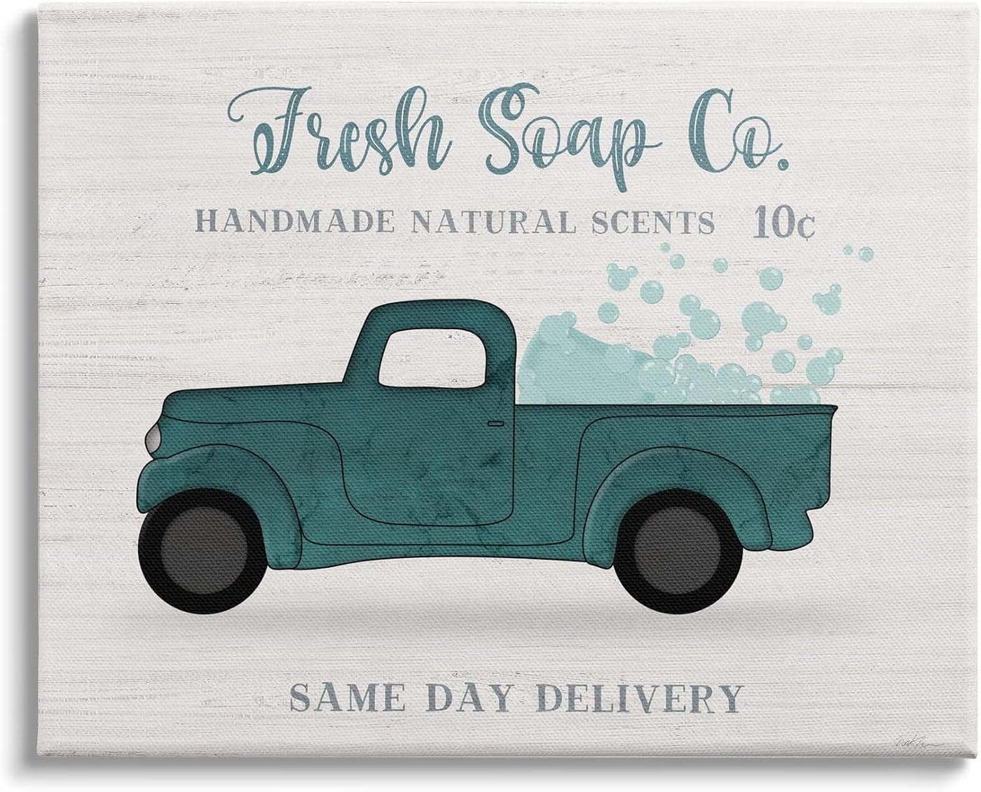Stupell Industries Fresh Soap Co Vintage Green Truck Bath Bubbles Designed by Natalie Carpentieri Canvas Wall Art 30 x 24 Off White