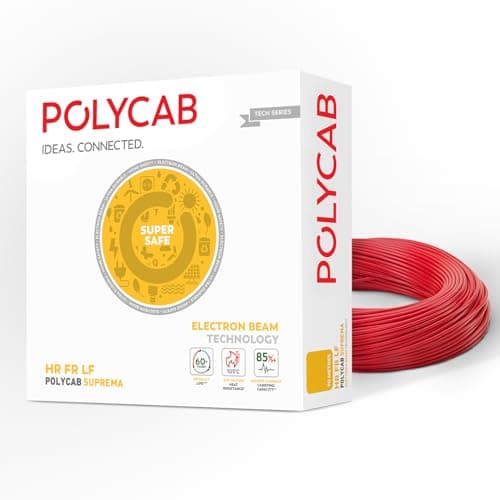 Polycab Suprema 1.5 sqmm Electron beam technology housewire|1.505C heat withstand capacity| No melt-No drip PVC insulation| 60 years product life|85% higher current carrying capacity|90M coil【Red】