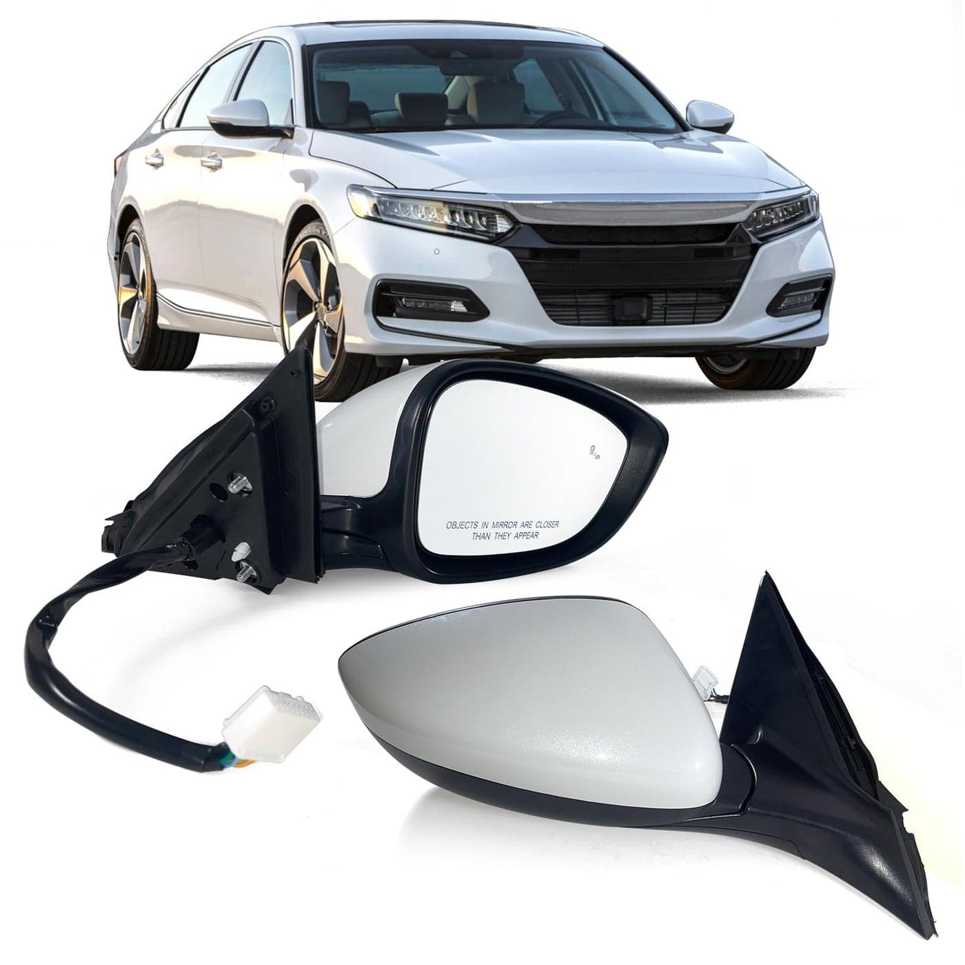 Lqito Right Passenger side Mirror Fits 20182022 Honda Accord LX Sport With Power Glass Heated Blind Spot Detection and Manual Folding Match to Platinum White Pearl Replace HO1321329 7Pins