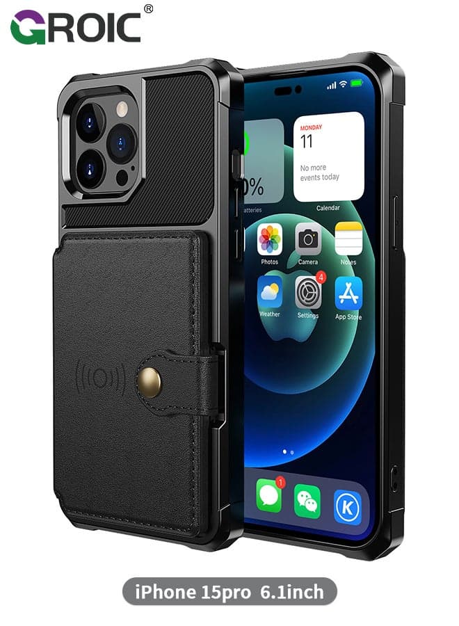 Design for iPhone 15 Pro 6.1 Inches Phone Case Wallet Magnetic Back Case with Card Slots Shell Stand Function Ultra Thin Anti-Fingerprint Shockproof Protective Cover