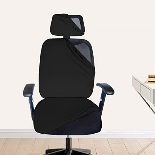 HOTKEI 3 Piece Black Office Chair Cover with Headrest Cover 200GSM Fabric Stretchable Stain Proof Office Computer Desk Executive Rotating Seat Covers Slipcover Protector for Office Chair