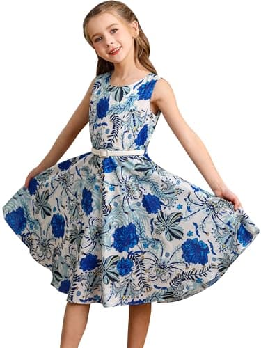 Bonny Billy Girls Classy Vintage Sleeveless Twirling Formal Dress for Occasions Size 10 Blue