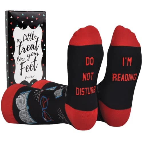 Cavertin Women's Novelty Socks with Gift Box Cat Lover Dog Mom Book Lover Cat Mom Llama Unicorn Sloth Corgi (Book Lover)